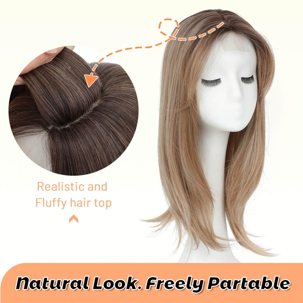 Hair Topper 18 Inch for Women Hair Piece with Thinning Hair with Dark Root - Wigtrends