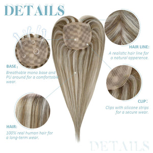 Hair Topper 5"*5" Base Real Human Hair Highlight Blonde Wigs Hair Piece - Wigtrends