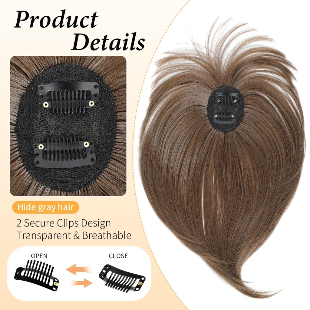 Hair Topper with Bangs Clip, 360° 3D Cover Hair Toppers for Women with Thinning Hairs - Wigtrends