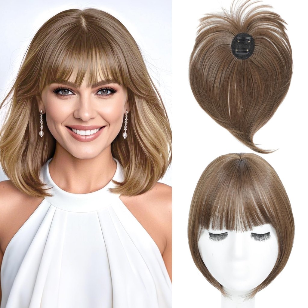 Hair Topper with Bangs Clip, 360° 3D Cover Hair Toppers for Women with Thinning Hairs - Wigtrends