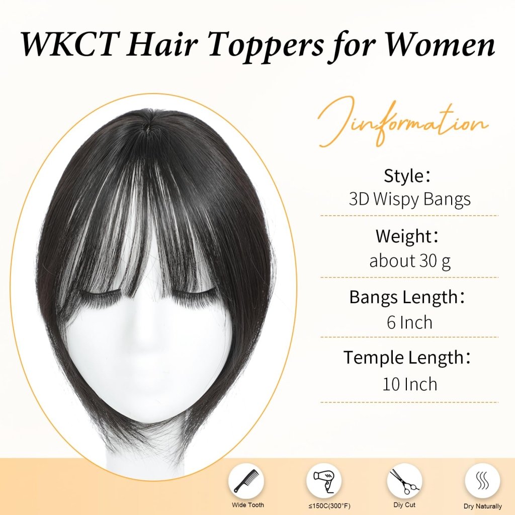 Hair Topper with Bangs Clip, 360° 3D Cover Hair Toppers for Women with Thinning Hairs - Wigtrends