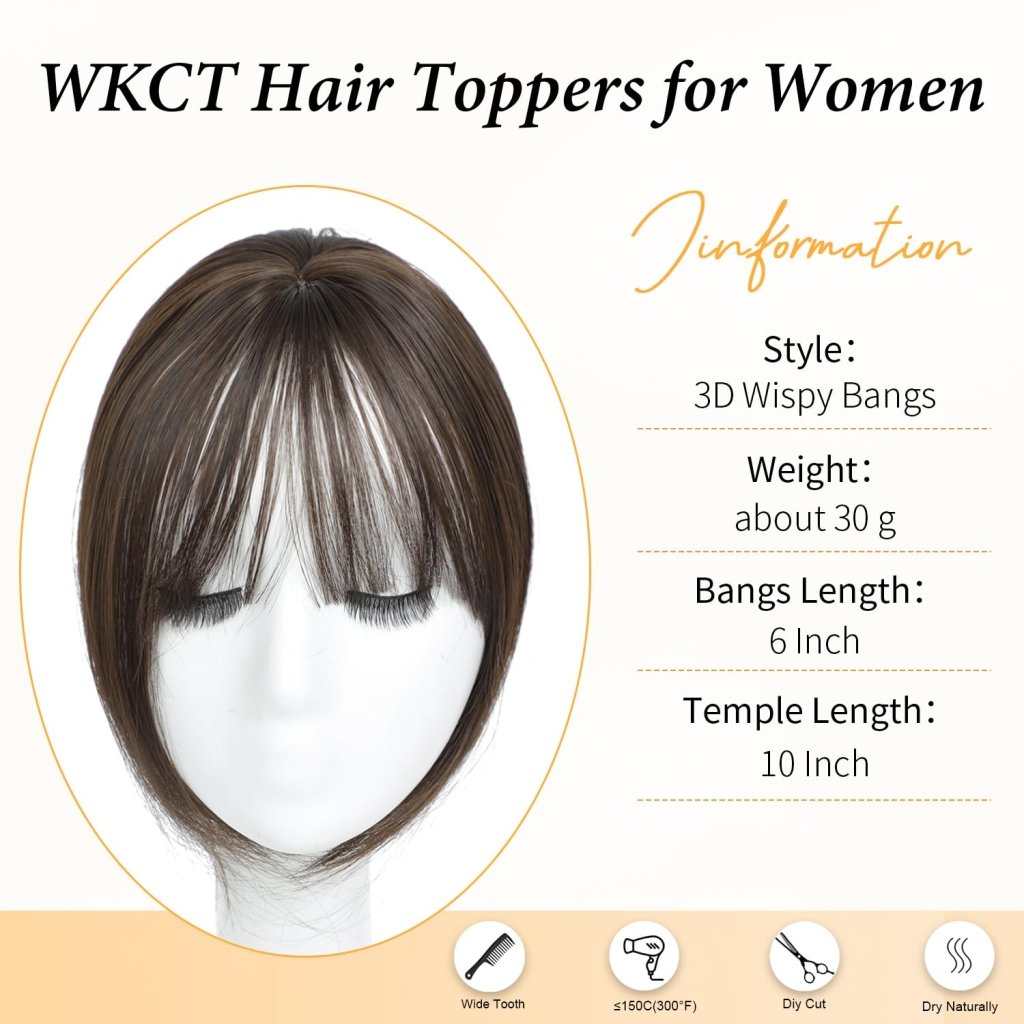 Hair Topper with Bangs Clip, 360° 3D Cover Hair Toppers for Women with Thinning Hairs - Wigtrends