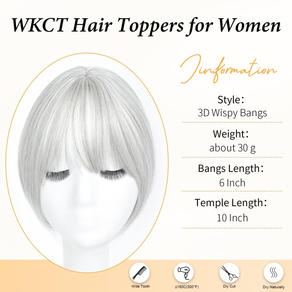 Hair Topper with Bangs Clip, 360° 3D Cover Hair Toppers for Women with Thinning Hairs - Wigtrends