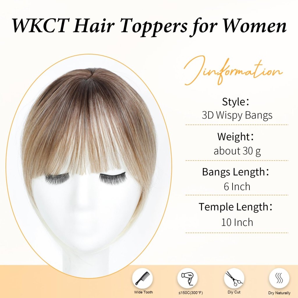 Hair Topper with Bangs Clip, 360° 3D Cover Hair Toppers for Women with Thinning Hairs - Wigtrends