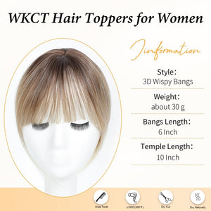 Hair Topper with Bangs Clip, 360° 3D Cover Hair Toppers for Women with Thinning Hairs - Wigtrends
