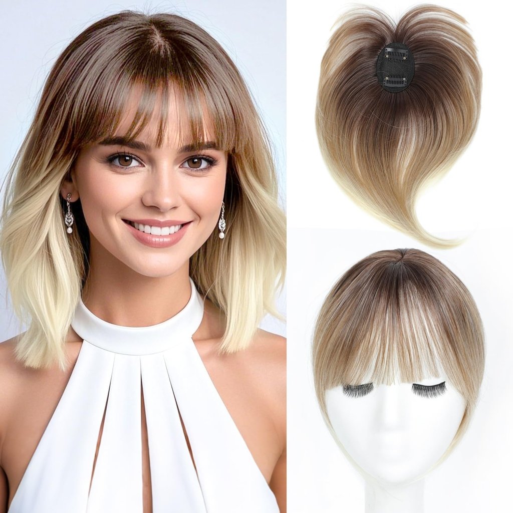 Hair Topper with Bangs Clip, 360° 3D Cover Hair Toppers for Women with Thinning Hairs - Wigtrends