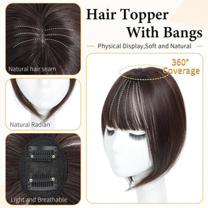 Hair Topper with Bangs Clip, 360° 3D Cover Hair Toppers for Women with Thinning Hairs - Wigtrends