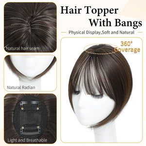 Hair Topper with Bangs Clip, 360° 3D Cover Hair Toppers for Women with Thinning Hairs - Wigtrends