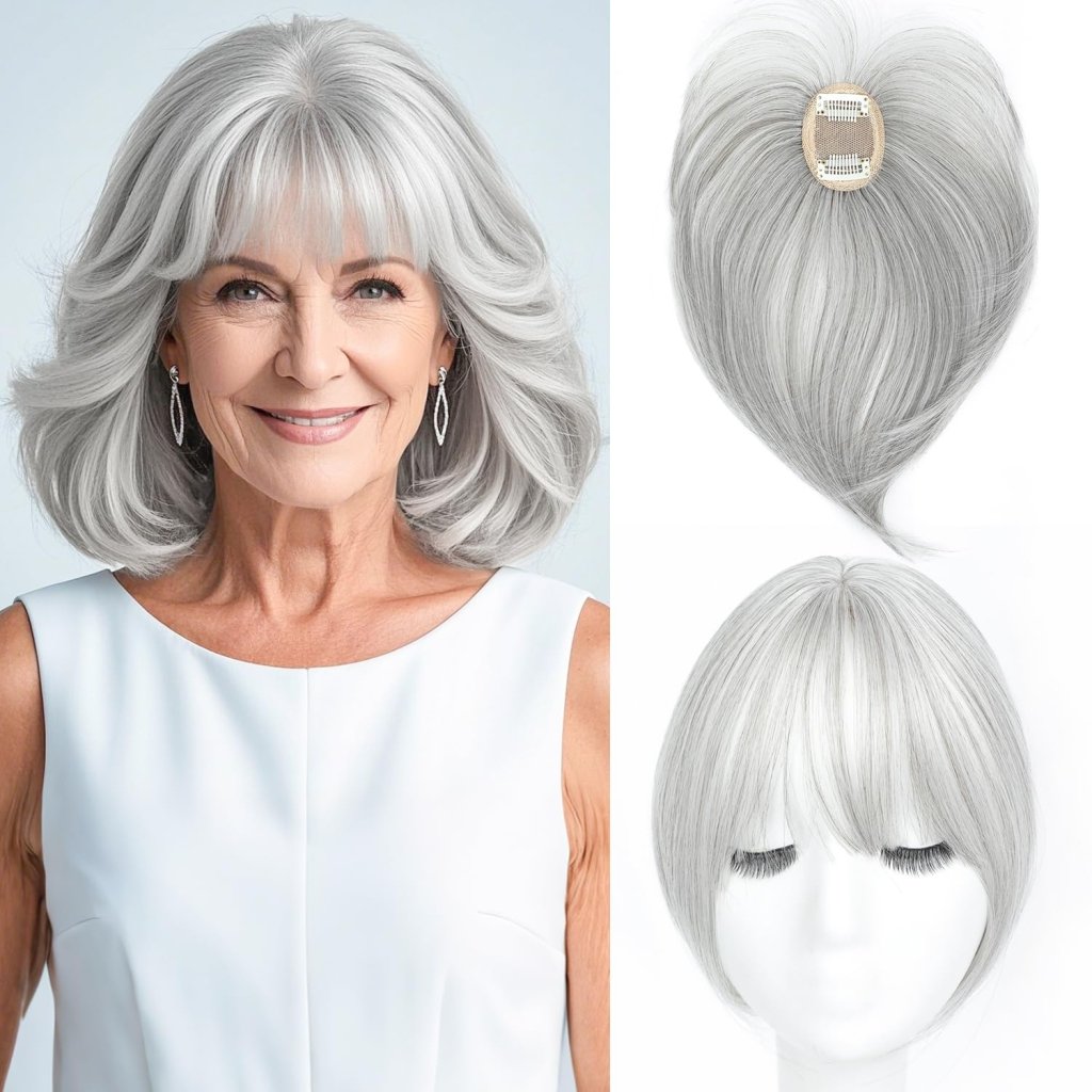Hair Topper with Bangs Clip, 360° 3D Cover Hair Toppers for Women with Thinning Hairs - Wigtrends