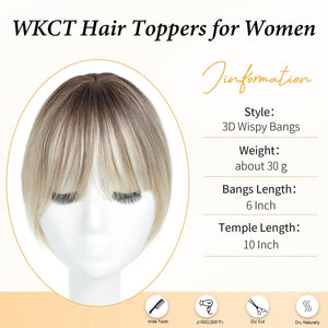 Hair Topper with Bangs Clip, 360° 3D Cover Hair Toppers for Women with Thinning Hairs - Wigtrends
