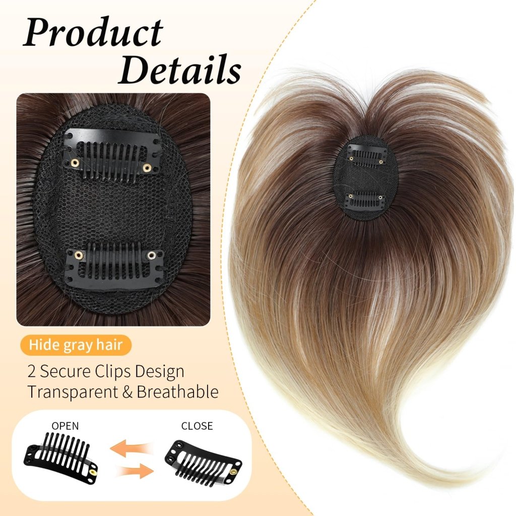 Hair Topper with Bangs Clip, 360° 3D Cover Hair Toppers for Women with Thinning Hairs - Wigtrends