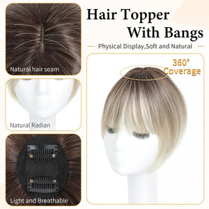 Hair Topper with Bangs Clip, 360° 3D Cover Hair Toppers for Women with Thinning Hairs - Wigtrends