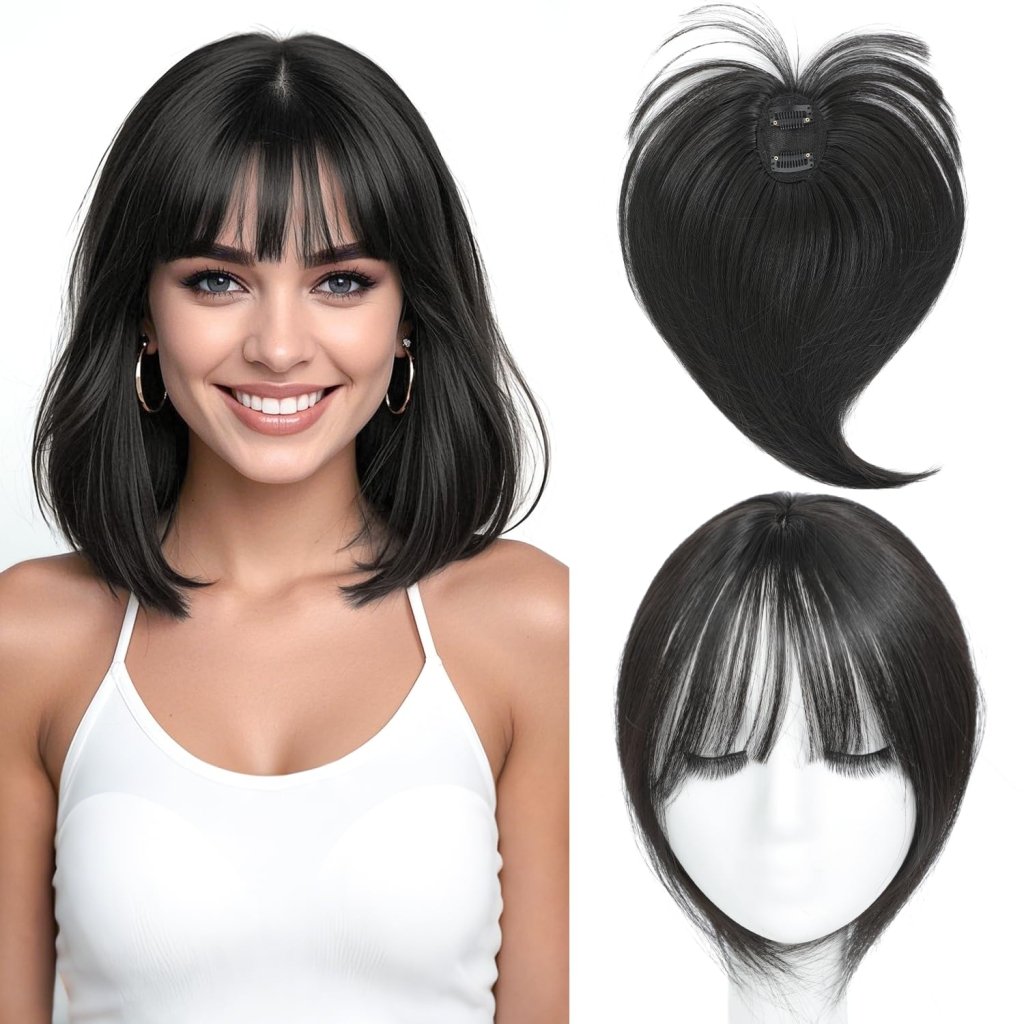 Hair Topper with Bangs Clip, 360° 3D Cover Hair Toppers for Women with Thinning Hairs - Wigtrends
