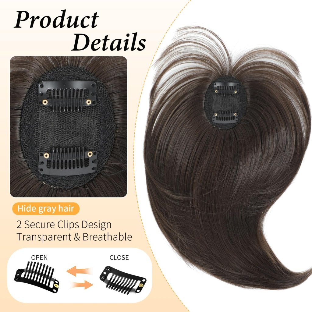 Hair Topper with Bangs Clip, 360° 3D Cover Hair Toppers for Women with Thinning Hairs - Wigtrends