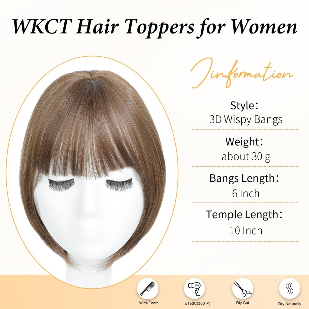 Hair Topper with Bangs Clip, 360° 3D Cover Hair Toppers for Women with Thinning Hairs - Wigtrends