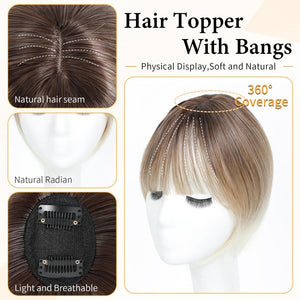Hair Topper with Bangs Clip, 360° 3D Cover Hair Toppers for Women with Thinning Hairs - Wigtrends
