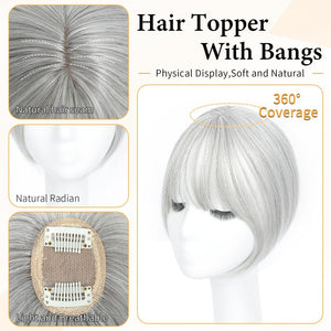 Hair Topper with Bangs Clip, 360° 3D Cover Hair Toppers for Women with Thinning Hairs - Wigtrends