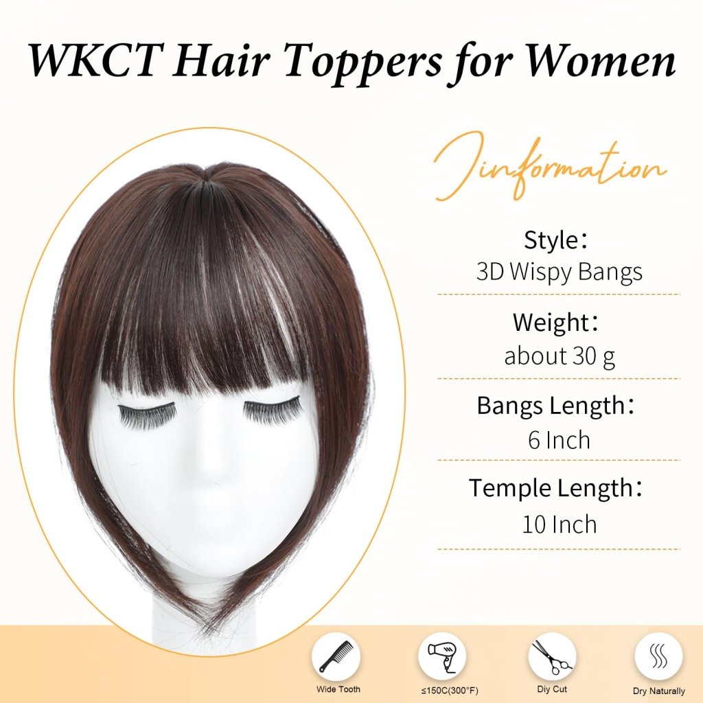 Hair Topper with Bangs Clip, 360° 3D Cover Hair Toppers for Women with Thinning Hairs - Wigtrends