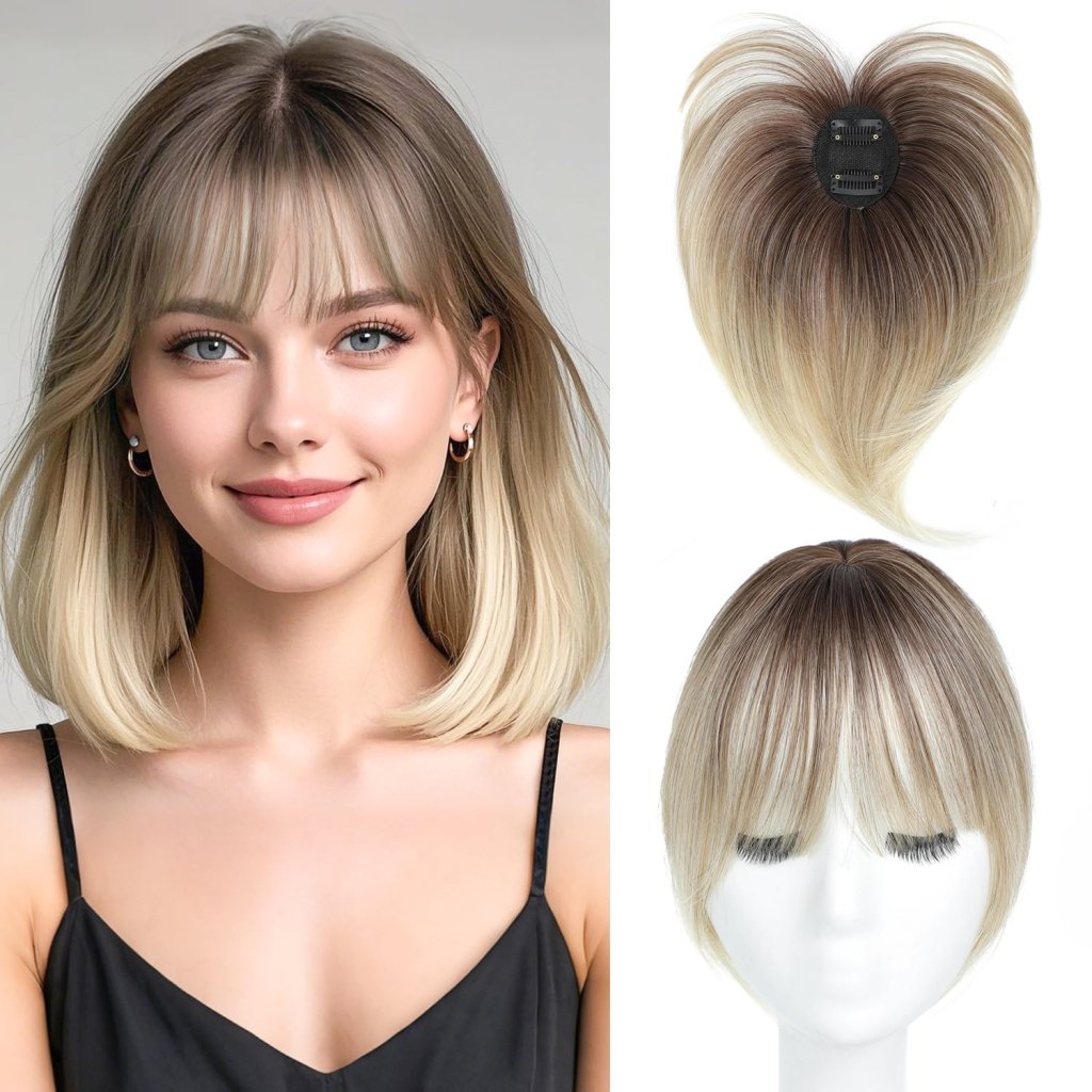Hair Topper with Bangs Clip, 360° 3D Cover Hair Toppers for Women with Thinning Hairs - Wigtrends