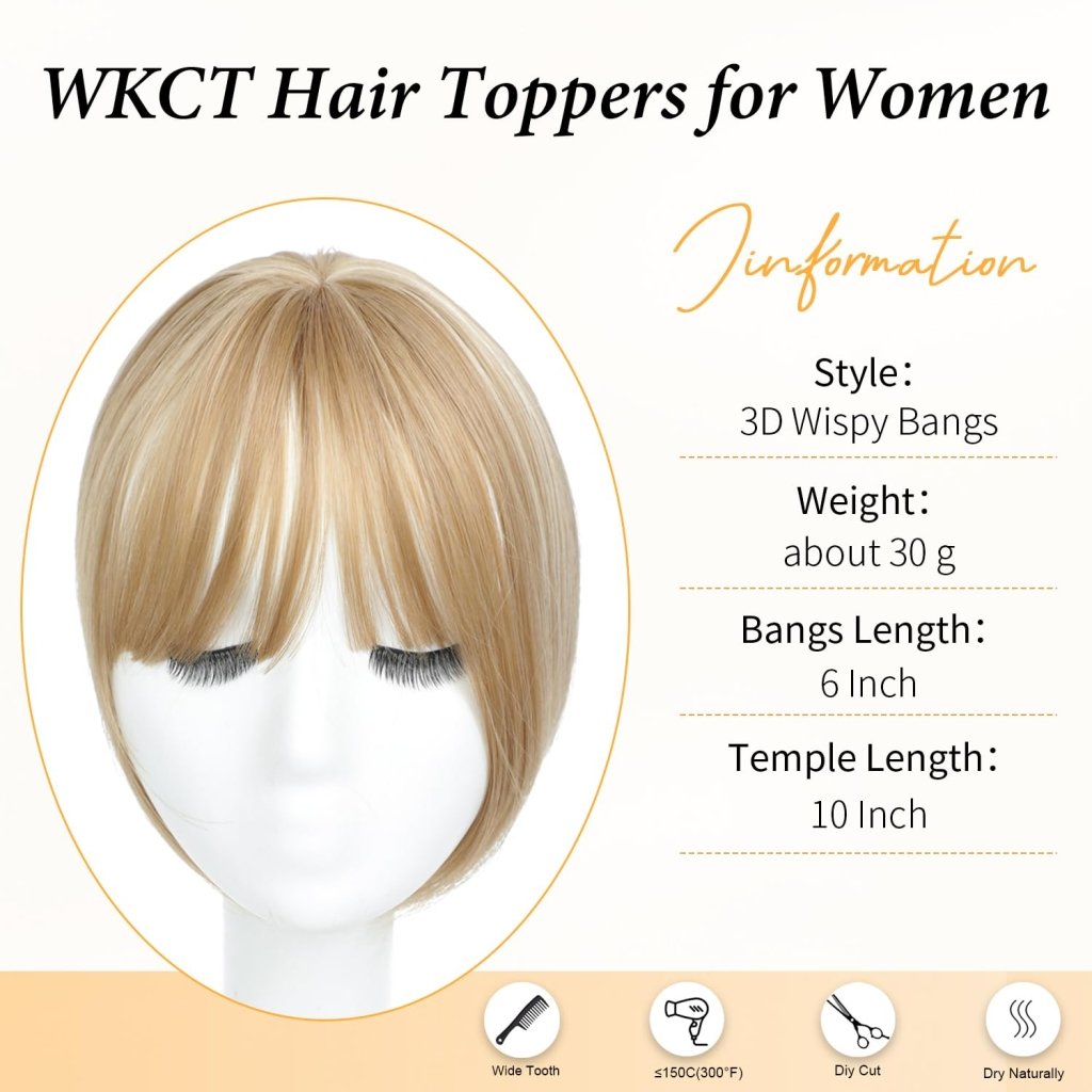 Hair Topper with Bangs Clip, 360° 3D Cover Hair Toppers for Women with Thinning Hairs - Wigtrends