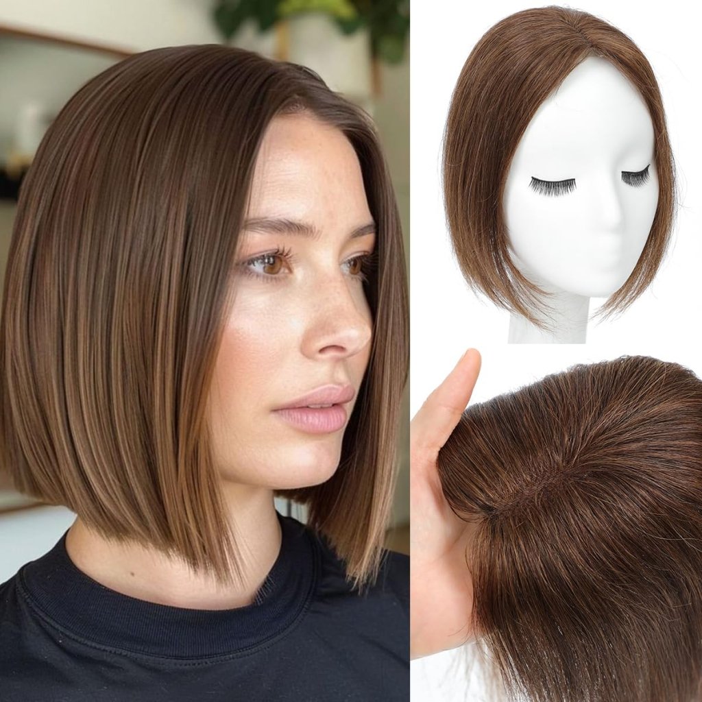 Hair Toppers 9.8” 100% Real Hair Piece Dark Brown Wig - Wigtrends