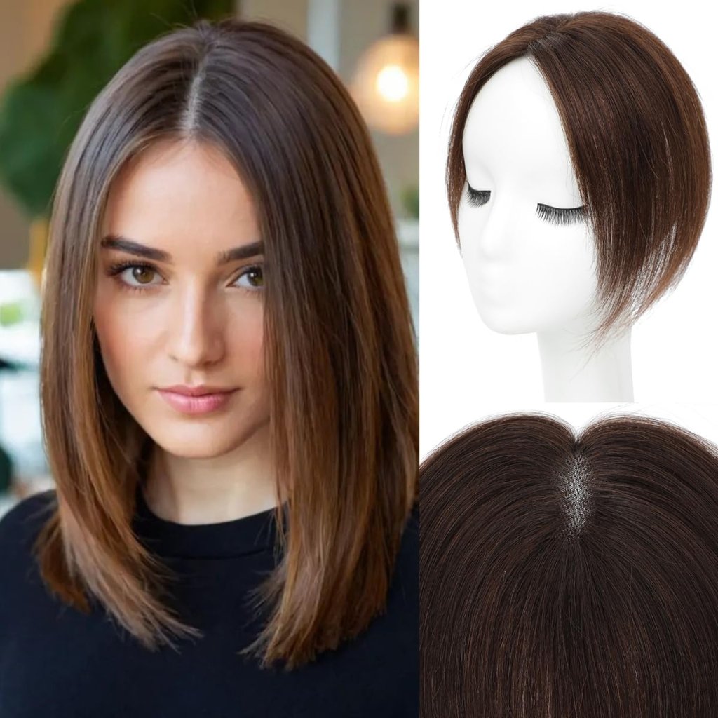 Hair Toppers 9.8” 100% Real Hair Piece Dark Brown Wig - Wigtrends