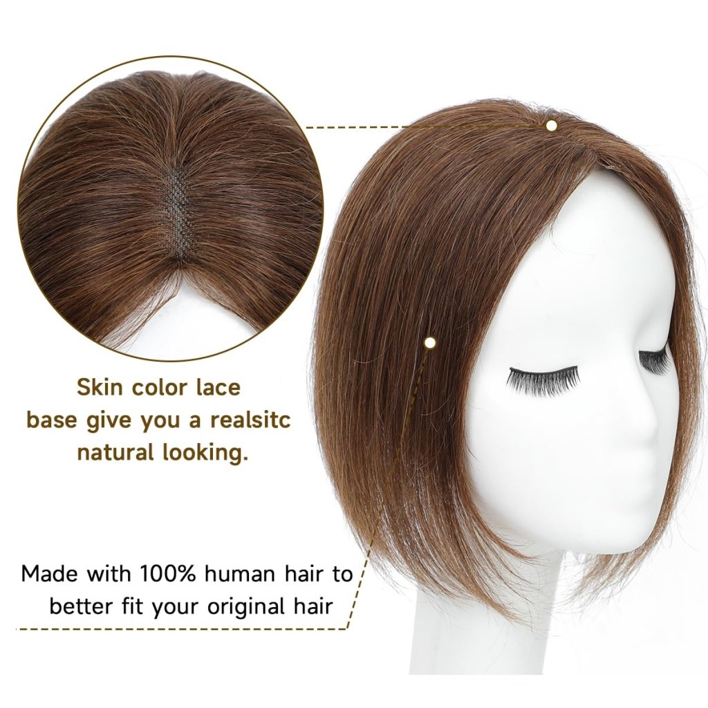 Hair Toppers 9.8” 100% Real Hair Piece Dark Brown Wig - Wigtrends