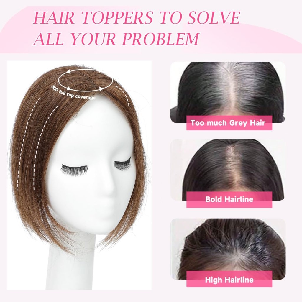 Hair Toppers 9.8” 100% Real Hair Piece Dark Brown Wig - Wigtrends