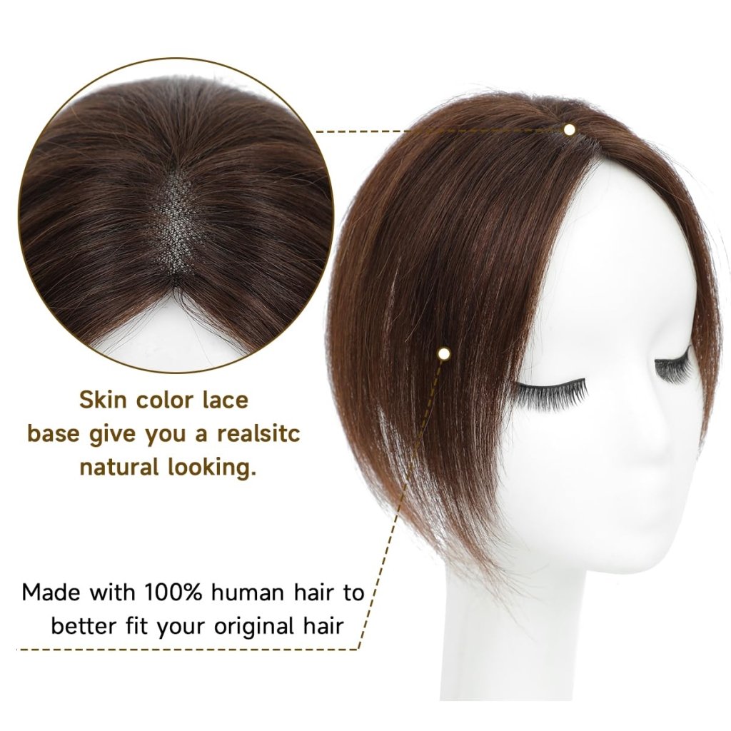 Hair Toppers 9.8” 100% Real Hair Piece Dark Brown Wig - Wigtrends