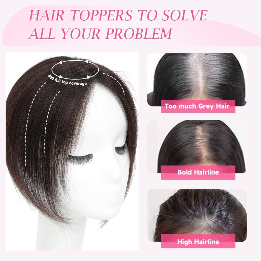 Hair Toppers 9.8” 100% Real Hair Piece Dark Brown Wig - Wigtrends