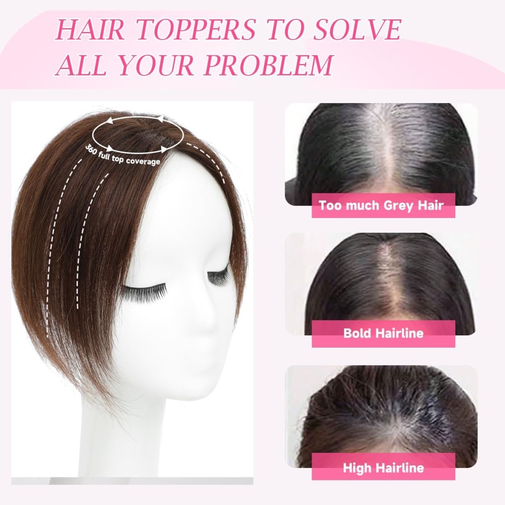 Hair Toppers 9.8” 100% Real Hair Piece Dark Brown Wig - Wigtrends