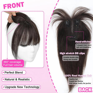 Hair Toppers For Women Real Hair 360° 3D Cover Human Hair Topper Wig with Bangs Hair Pieces - Wigtrends