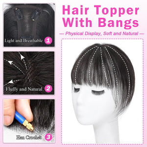 Hair Toppers For Women Real Hair 360° 3D Cover Human Hair Topper Wig with Bangs Hair Pieces - Wigtrends