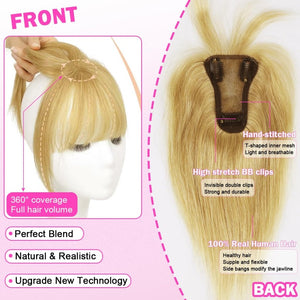 Hair Toppers For Women Real Hair 360° 3D Cover Human Hair Topper Wig with Bangs Hair Pieces - Wigtrends