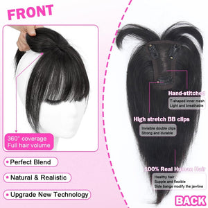 Hair Toppers For Women Real Hair 360° 3D Cover Human Hair Topper Wig with Bangs Hair Pieces - Wigtrends