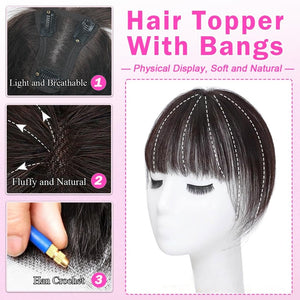 Hair Toppers For Women Real Hair 360° 3D Cover Human Hair Topper Wig with Bangs Hair Pieces - Wigtrends