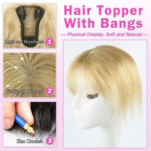 Hair Toppers For Women Real Hair 360° 3D Cover Human Hair Topper Wig with Bangs Hair Pieces - Wigtrends