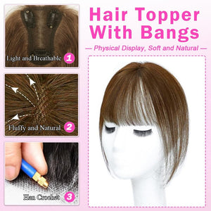 Hair Toppers For Women Real Hair 360° 3D Cover Human Hair Topper Wig with Bangs Hair Pieces - Wigtrends