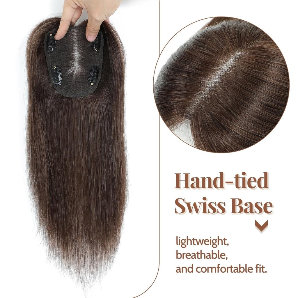 Hair Toppers for Women Real Human Hair 150% Density Clip In Topper Hairpieces 10 × 12CM Swiss Base Wiglet Top Hair Pieces for Women with Thinning Hair(12Inch,1B#) - Wigtrends