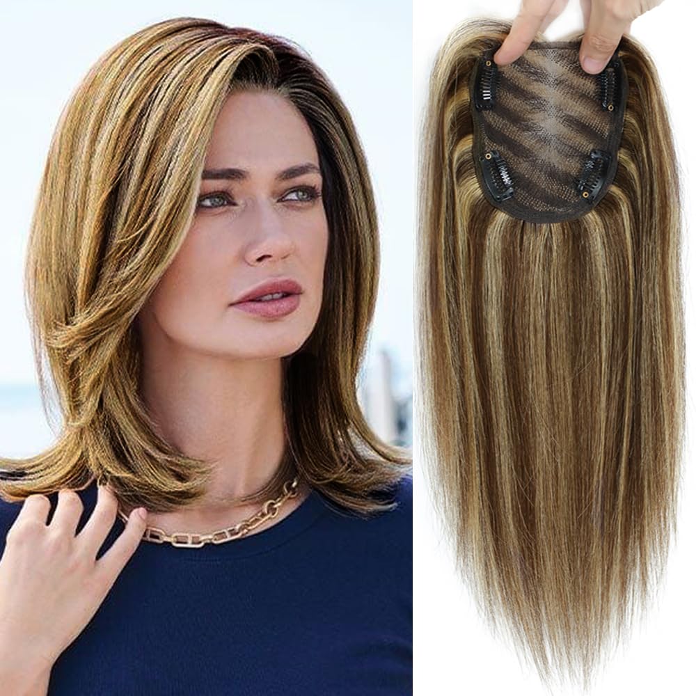 Hair Toppers for Women Real Human Hair 150% Density Clip In Topper Hairpieces 10 × 12CM Swiss Base Wiglet Top Hair Pieces for Women with Thinning Hair(12Inch,1B#) - Wigtrends