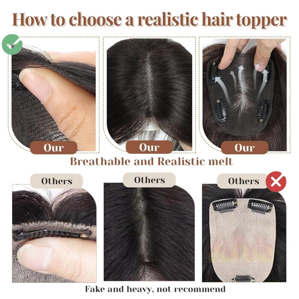 Hair Toppers for Women Real Human Hair 150% Density Clip In Topper Hairpieces 10 × 12CM Swiss Base Wiglet Top Hair Pieces for Women with Thinning Hair(12Inch,1B#) - Wigtrends