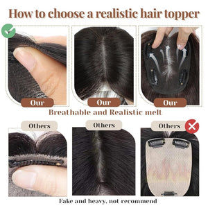 Hair Toppers for Women Real Human Hair 150% Density Clip In Topper Hairpieces 10 × 12CM Swiss Base Wiglet Top Hair Pieces for Women with Thinning Hair(12Inch,1B#) - Wigtrends