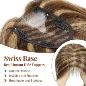 Hair Toppers for Women Real Human Hair 150% Density Clip In Topper Hairpieces 10 × 12CM Swiss Base Wiglet Top Hair Pieces for Women with Thinning Hair(12Inch,1B#) - Wigtrends