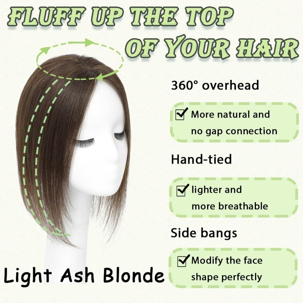 Hair Toppers for Women Real Human Hair 360° No Bangs Upgrade Lace Base Human Hair Toppers - Wigtrends