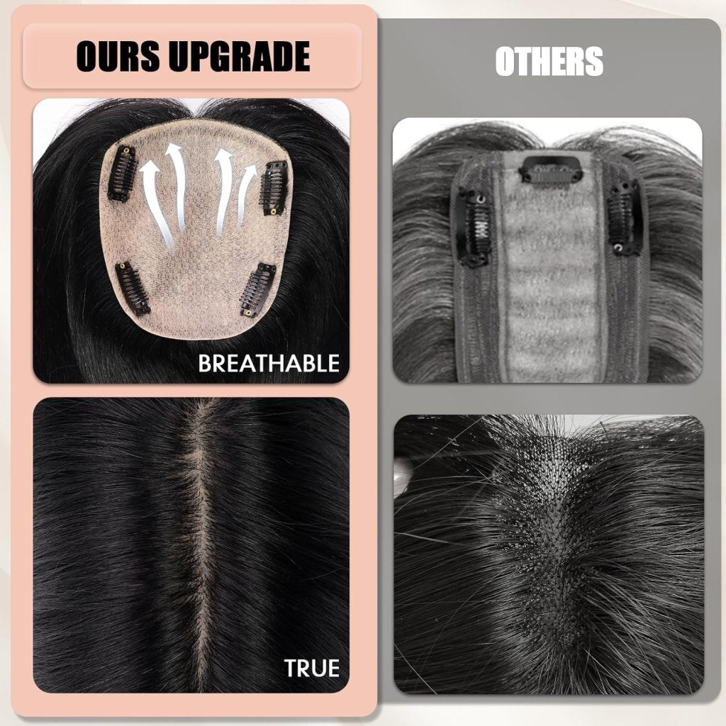 Hair Toppers for Women Real Human Hair 5"*5.5"Large Coverage Brown with Blond Highlight Hair Topper No Bangs - Wigtrends