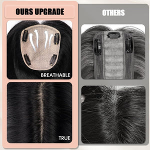 Hair Toppers for Women Real Human Hair 5"*5.5"Large Coverage Brown with Blond Highlight Hair Topper No Bangs - Wigtrends
