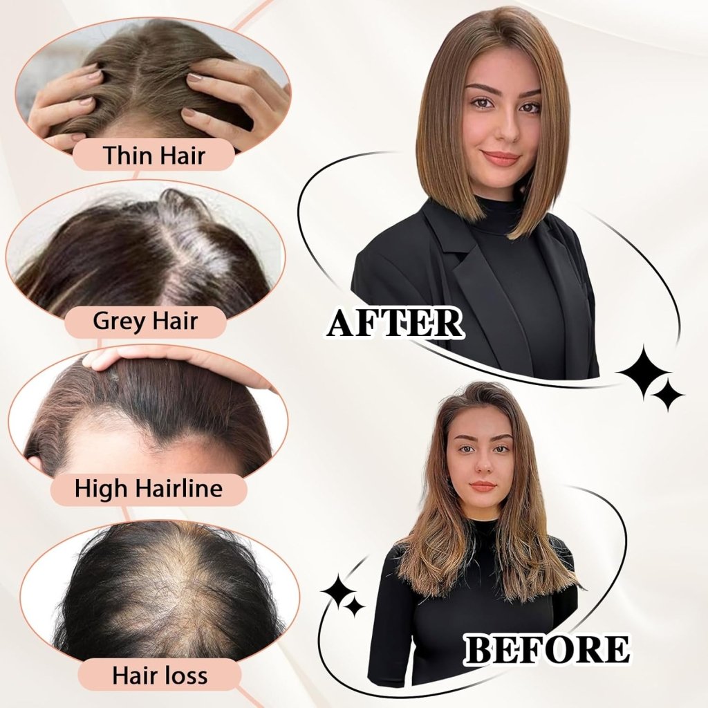 Hair Toppers for Women Real Human Hair 5"*5.5"Large Coverage Brown with Blond Highlight Hair Topper No Bangs - Wigtrends