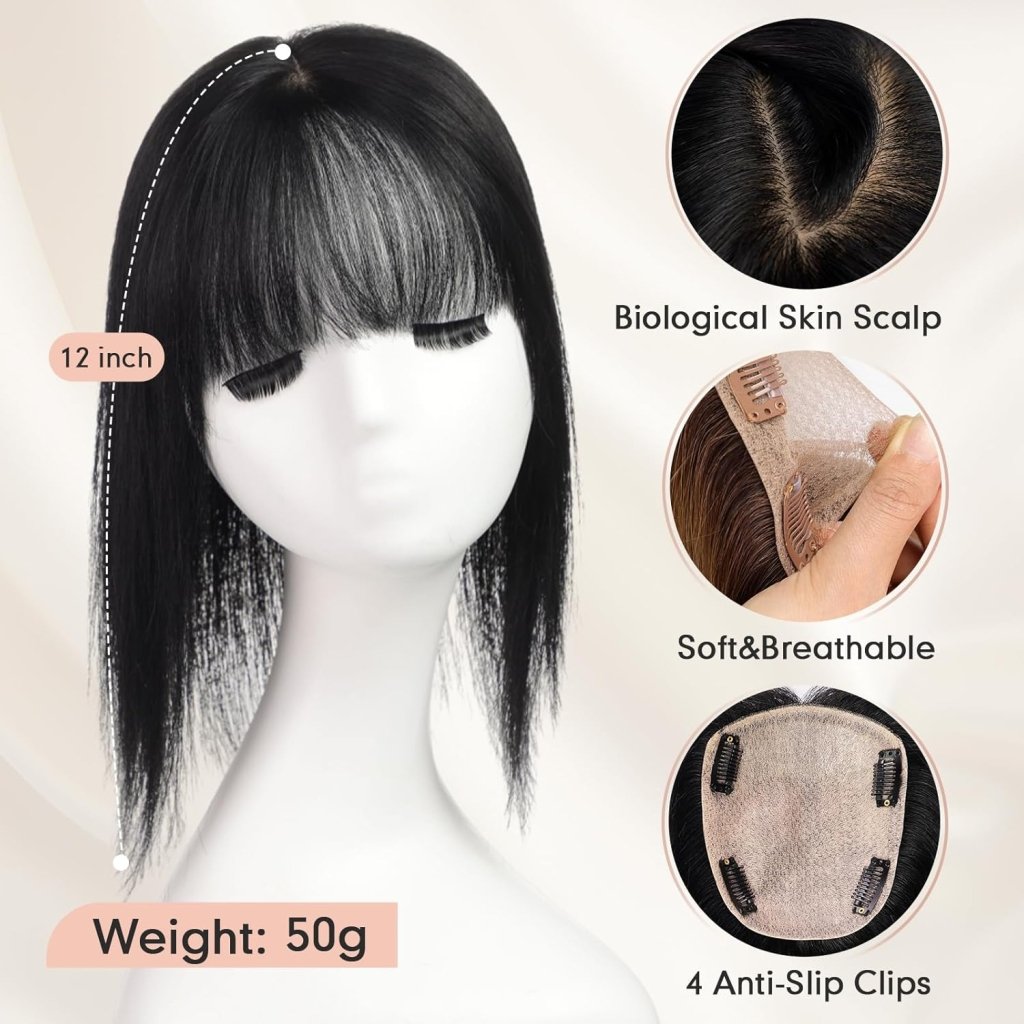 Hair Toppers for Women Real Human Hair 5"*5.5"Large Coverage Brown with Blond Highlight Hair Topper No Bangs - Wigtrends