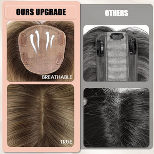 Hair Toppers for Women Real Human Hair 5"*5.5"Large Coverage Brown with Blond Highlight Hair Topper No Bangs - Wigtrends