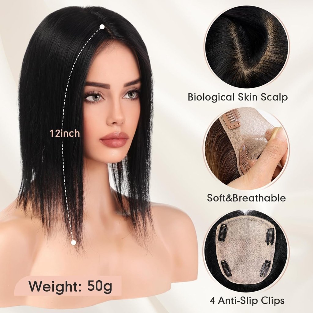 Hair Toppers for Women Real Human Hair 5"*5.5"Large Coverage Brown with Blond Highlight Hair Topper No Bangs - Wigtrends
